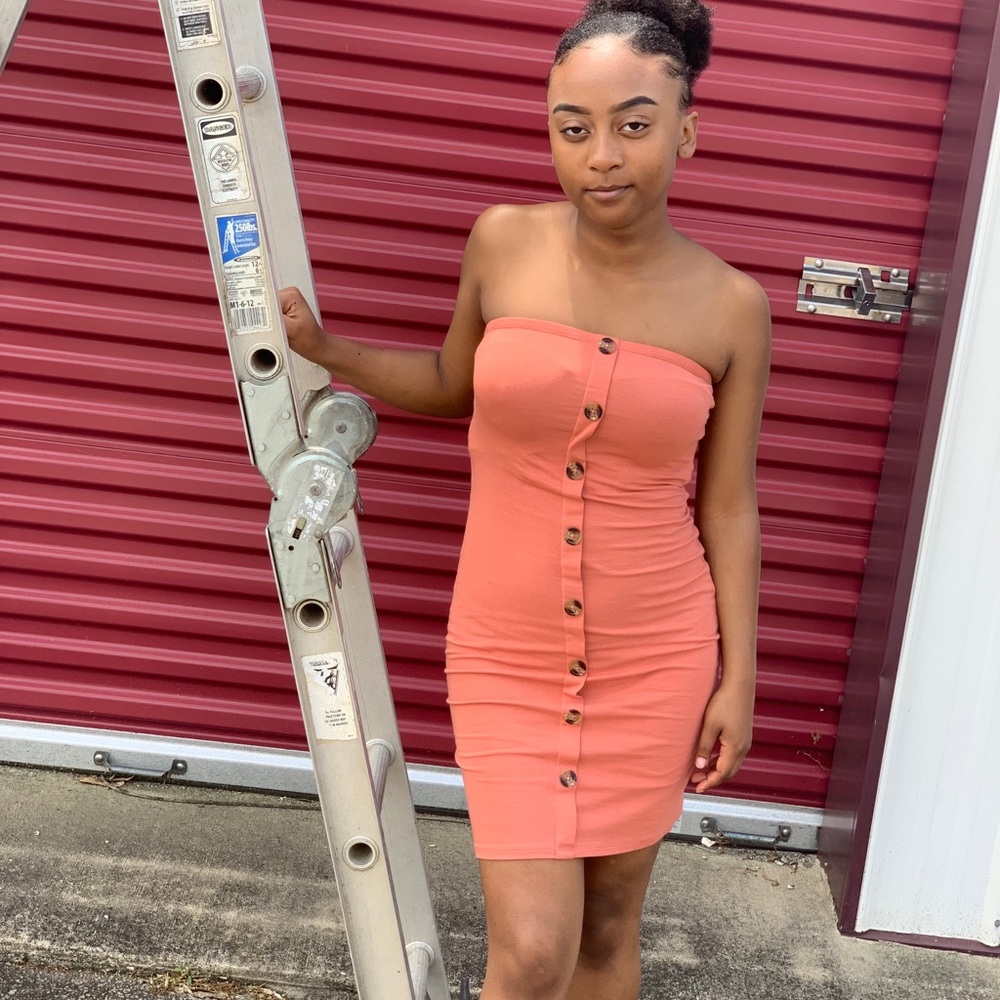 Button Detail Tube Dress